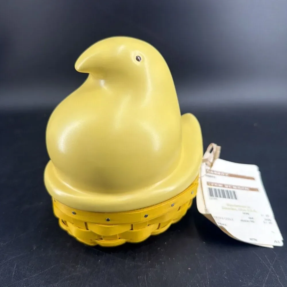 Longaberger Peeps Candy Dish Basket Yellow Ceramic Lid 2013 With Liner
